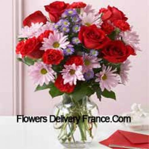 Lovely Roses, Carnations and Gerberas in Vase