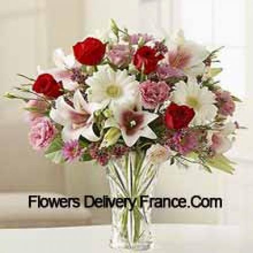 Cute Carnations, Gerberas and Roses in Vase