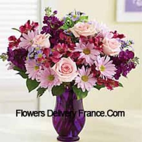 Pink Gerberas and Roses with Assorted Flowers