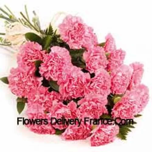 A Beautiful Bunch Of 25 Pink Carnations With Seasonal Fillers