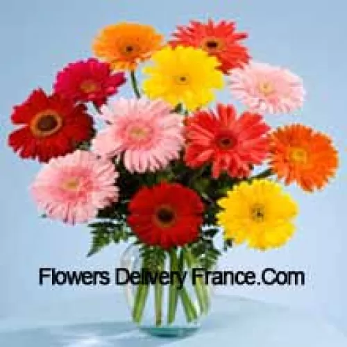 11 Gerberas de Colores Mixtos en un Jarrón