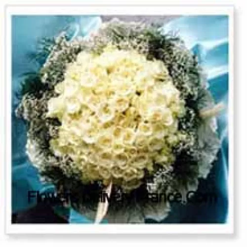 Bunch Of 101 White Roses With Seasonal Fillers