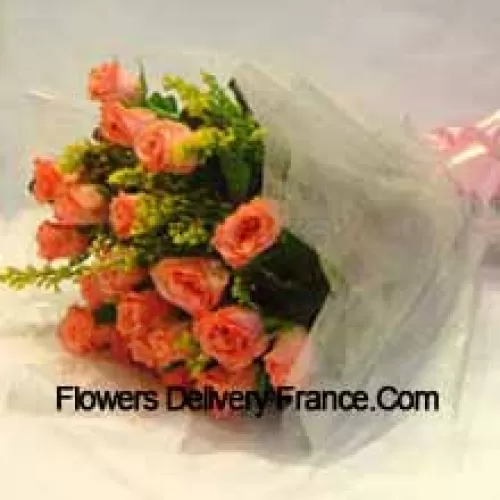 Bouquet de 19 roses orange avec des remplissages saisonniers