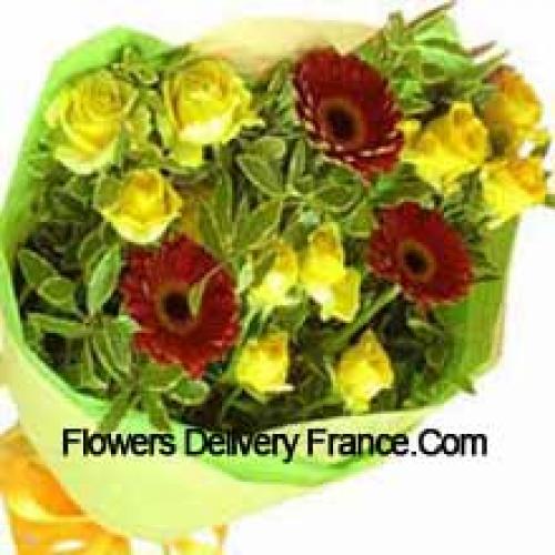 Belles Gerberas rouges et roses jaunes