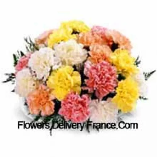 Basket Of 25 Mixed Colored Carnations