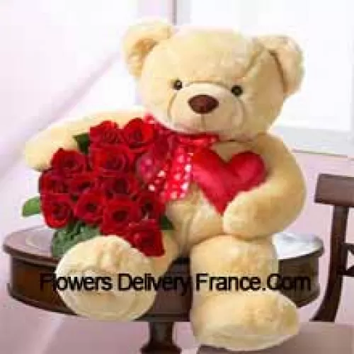 Mazzo di 11 rose rosse con un orso di peluche alto 24 pollici (Si prega di notare che ci riserviamo il diritto di sostituire l'orso di peluche con un orso di peluche di pari valore e dimensioni in caso di indisponibilità dello stesso. Scorte limitate. Nella sostituzione del prodotto ci assicureremo che sia mantenuta la stessa esclusività)